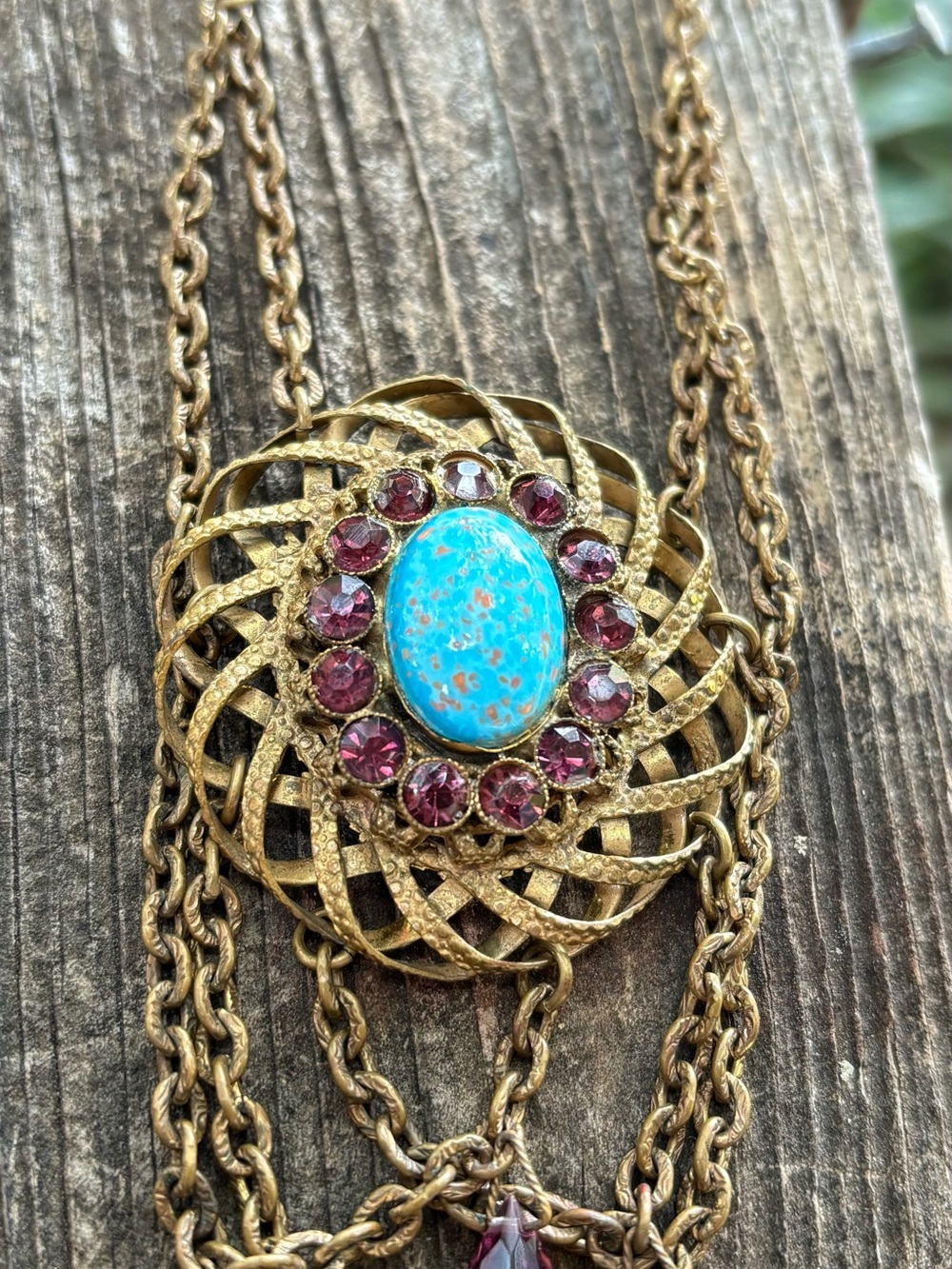 Antique Festoon Necklace with Robins Egg Blue Cabochon